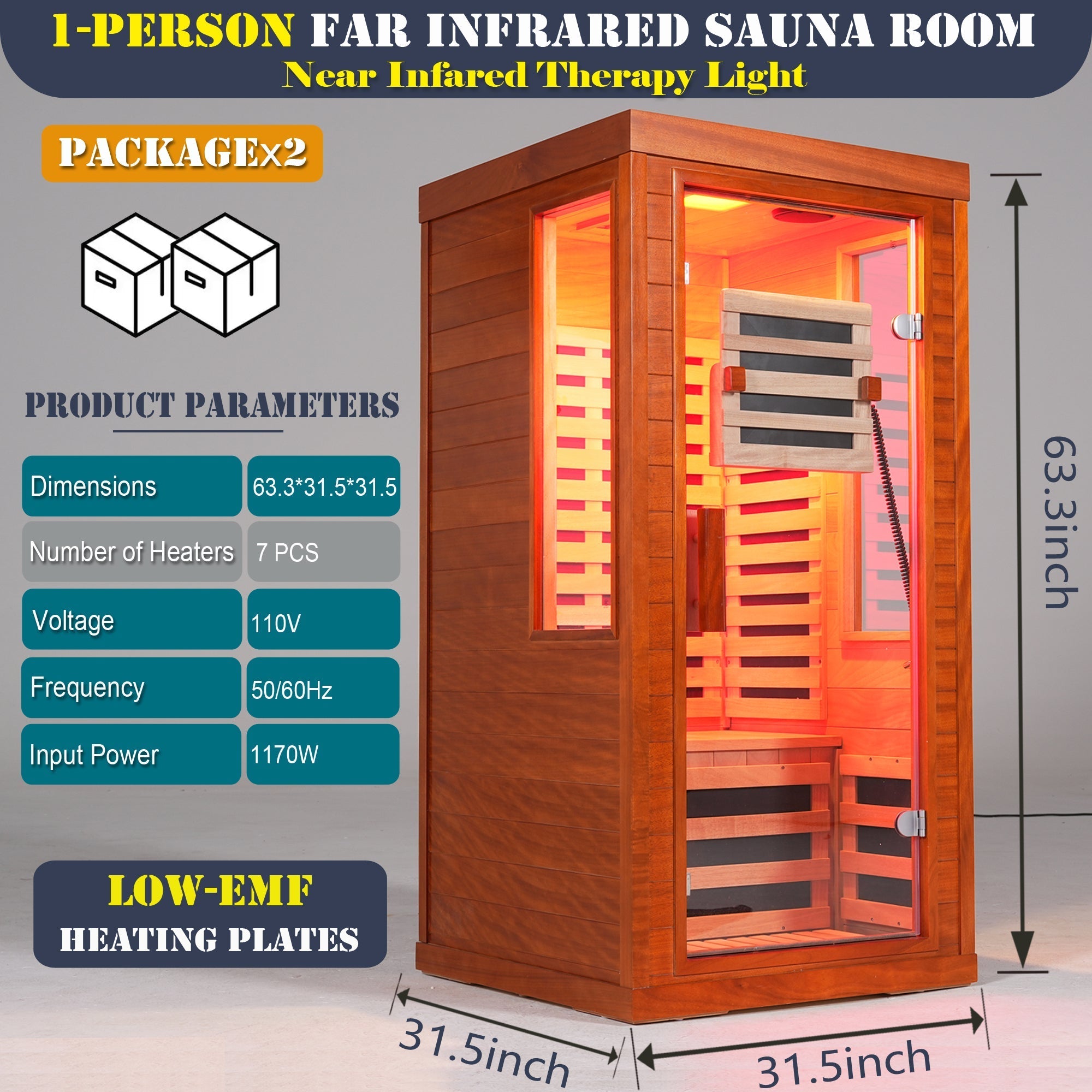 One person infrared sauna with red light