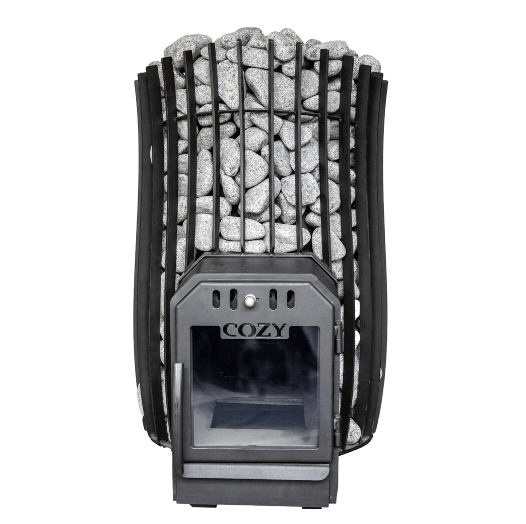 COZY HEAT COZY SW-TW Thru-Wall Wood Burning Sauna Stove With Sauna Stones - Wood-Burning Sauna Heater