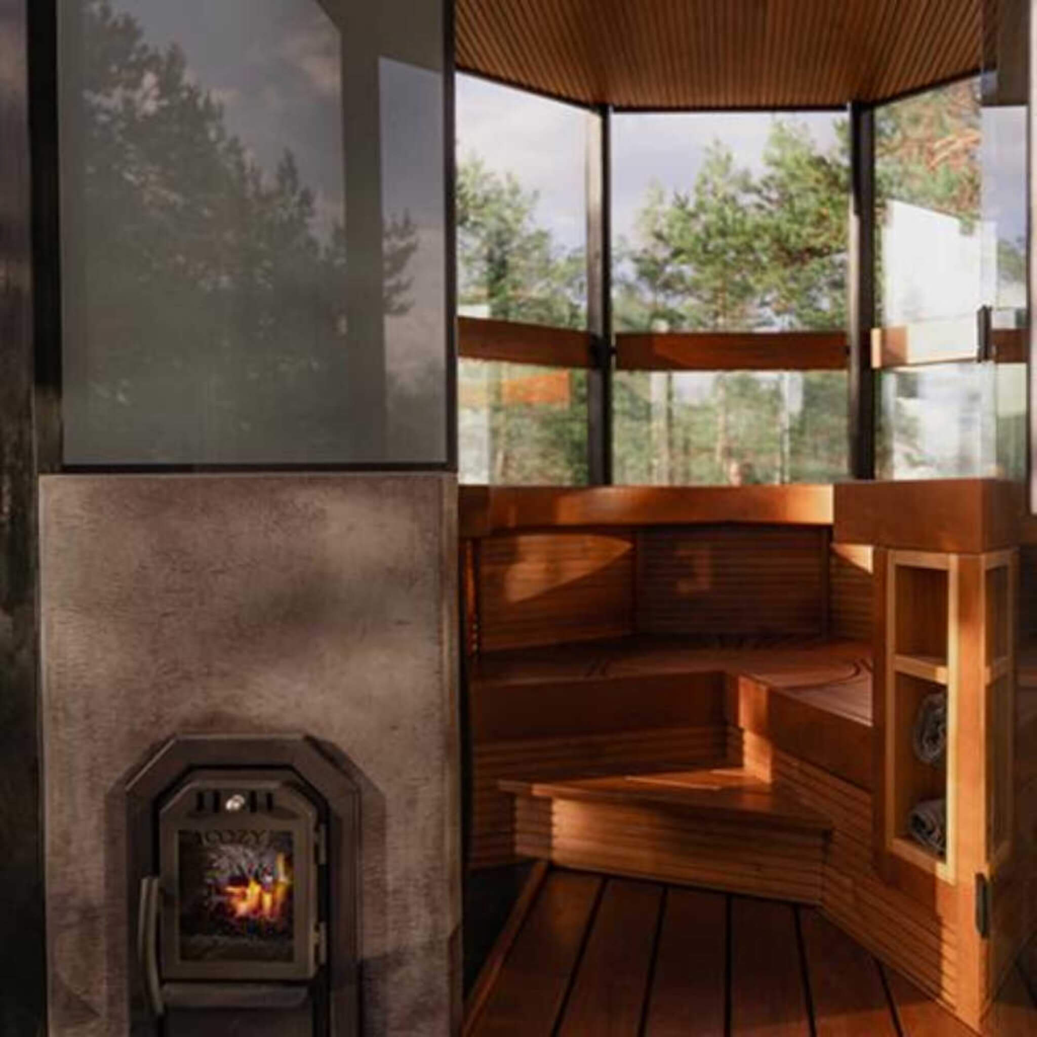 COZY HEAT COZY HEAT OG-TW Thru-Wall Sauna Stove With Sauna Stones - Wood-Burning Sauna Heater