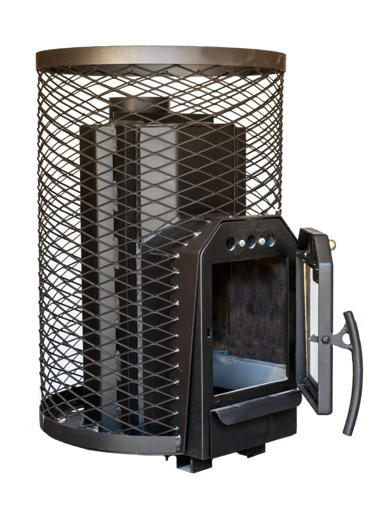 COZY HEAT COZY O-TW Thru-Wall Wood Burning Sauna Stove With Sauna Stones - Wood-Burning Sauna Heater