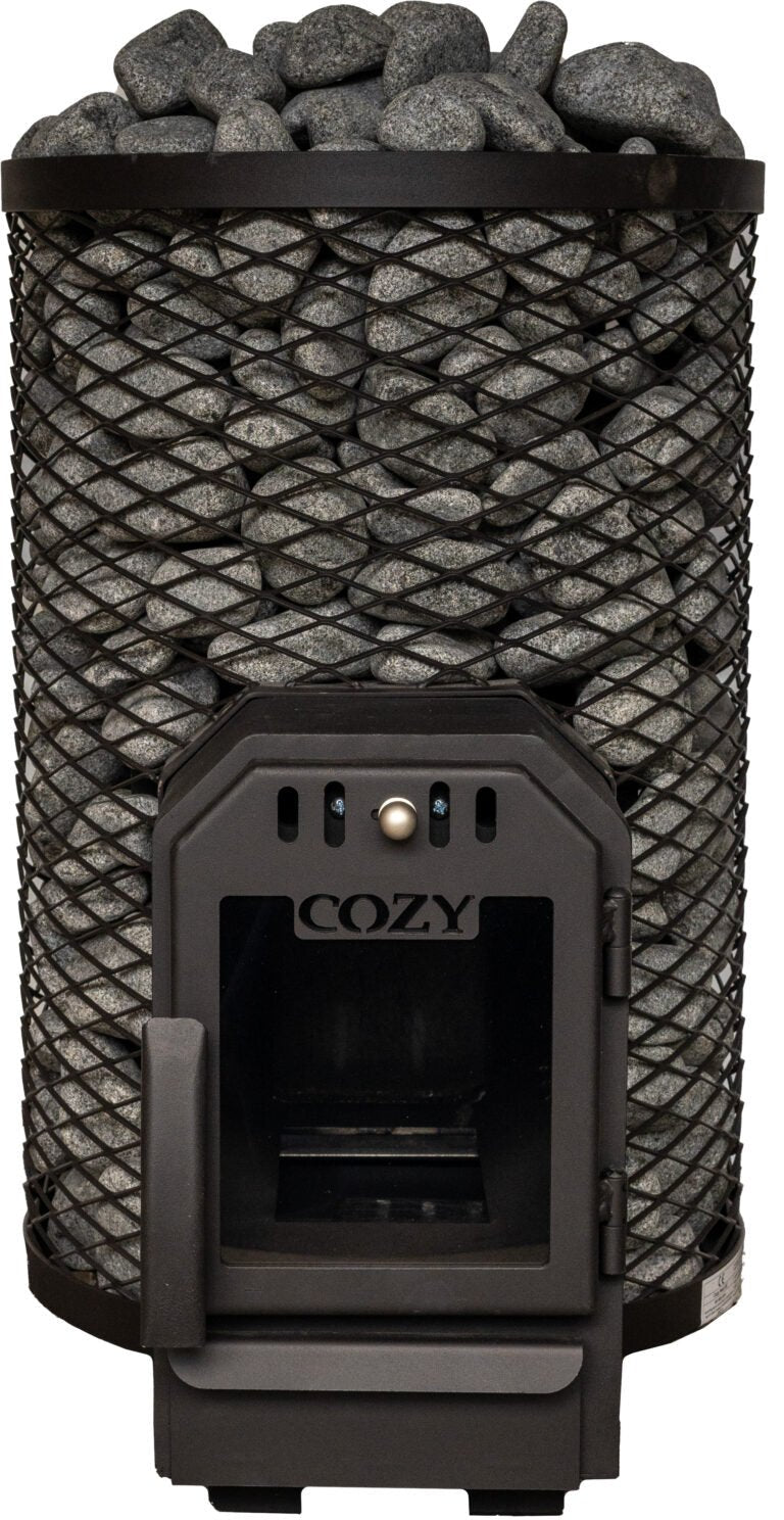 COZY HEAT COZY O-TW Thru-Wall Wood Burning Sauna Stove With Sauna Stones - Wood-Burning Sauna Heater