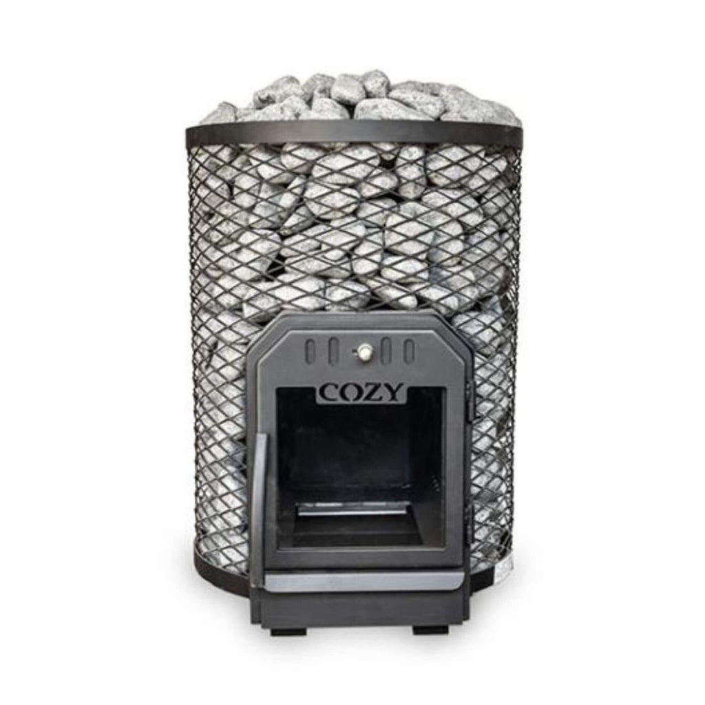 COZY HEAT COZY O-TW Thru-Wall Wood Burning Sauna Stove With Sauna Stones - Wood-Burning Sauna Heater