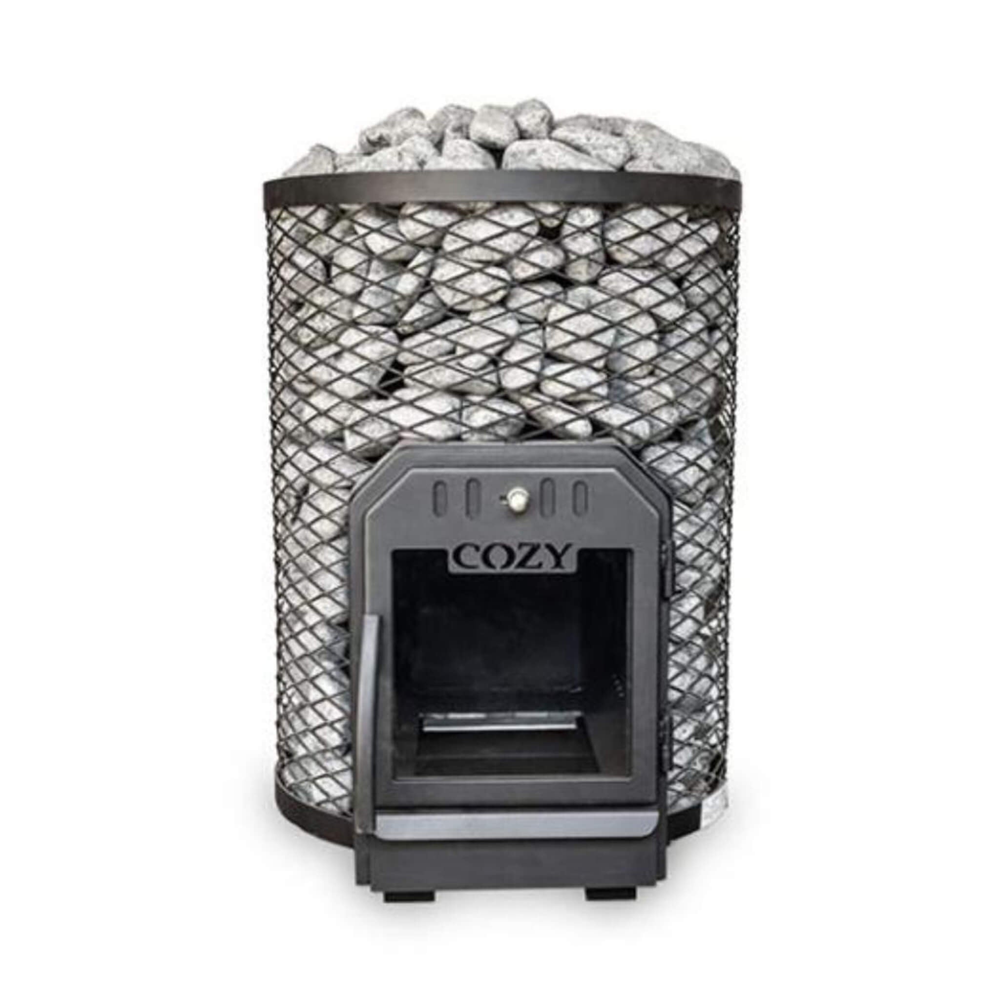 COZY HEAT COZY O-TW Thru-Wall Wood Burning Sauna Stove With Sauna Stones - Wood-Burning Sauna Heater
