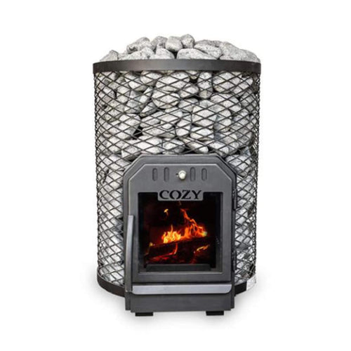 COZY HEAT COZY O-TW Thru-Wall Wood Burning Sauna Stove With Sauna Stones - Wood-Burning Sauna Heater