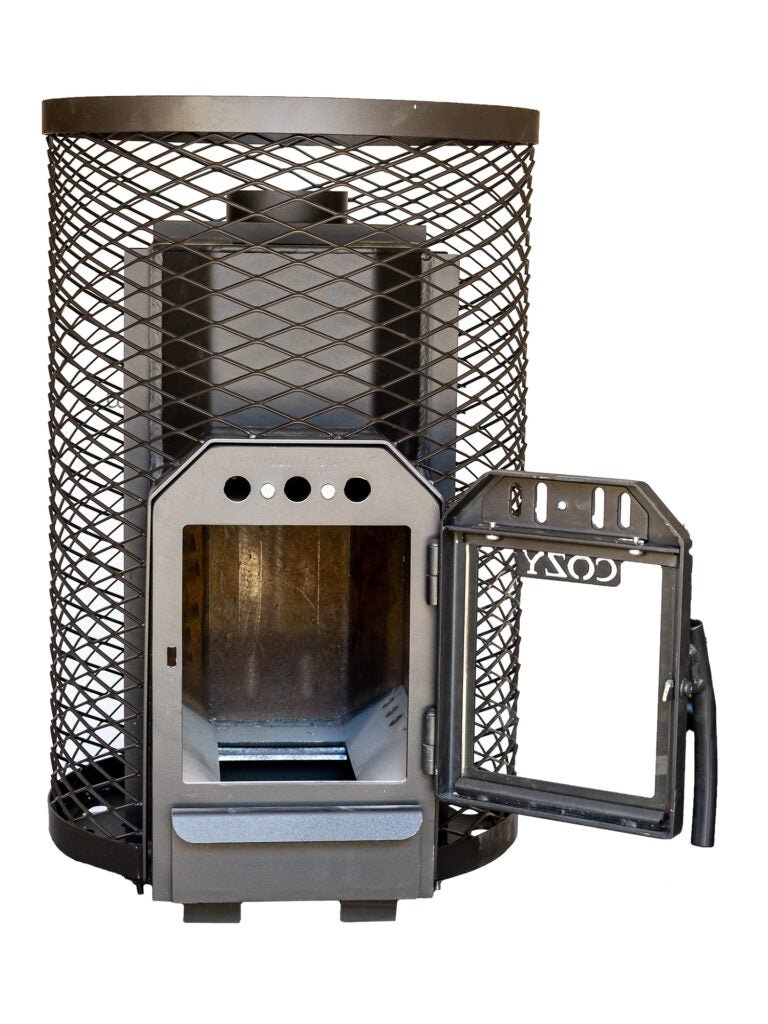 COZY HEAT COZY O-TW Thru-Wall Wood Burning Sauna Stove With Sauna Stones - Wood-Burning Sauna Heater