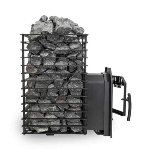 COZY HEAT COZY Quattro TW Thru-Wall Square Style Sauna Stove With Sauna Stones - Wood-Burning Sauna Heater