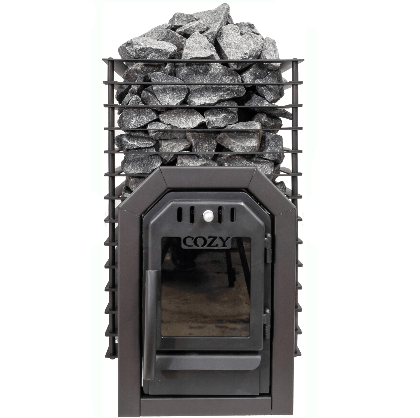 COZY HEAT COZY Quattro TW Thru-Wall Square Style Sauna Stove With Sauna Stones - Wood-Burning Sauna Heater