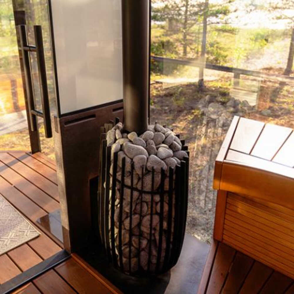 COZY HEAT COZY SW-TW Thru-Wall Wood Burning Sauna Stove With Sauna Stones - Wood-Burning Sauna Heater