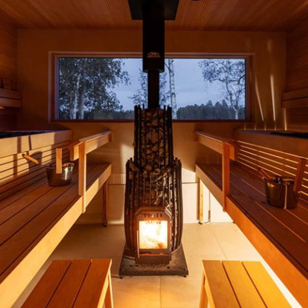COZY HEAT COZY SW-TW Thru-Wall Wood Burning Sauna Stove With Sauna Stones - Wood-Burning Sauna Heater
