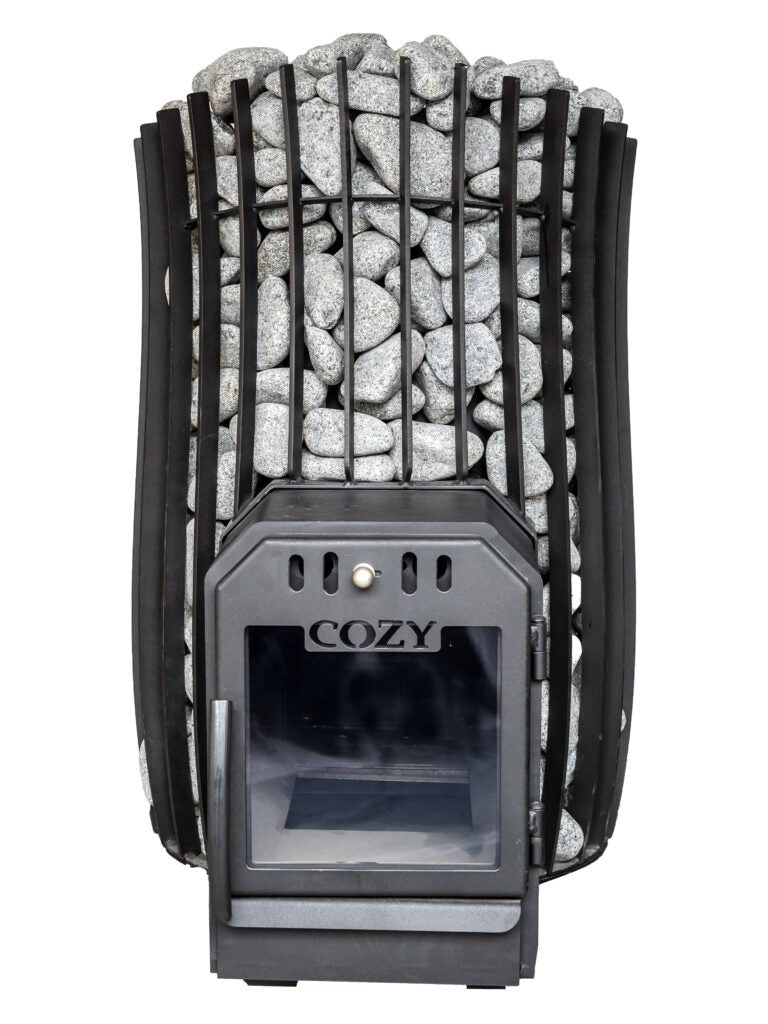 COZY HEAT COZY SW-TW Thru-Wall Wood Burning Sauna Stove With Sauna Stones - Wood-Burning Sauna Heater