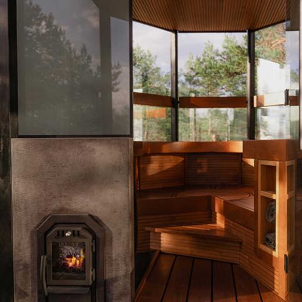 COZY HEAT COZY SW-TW Thru-Wall Wood Burning Sauna Stove With Sauna Stones - Wood-Burning Sauna Heater