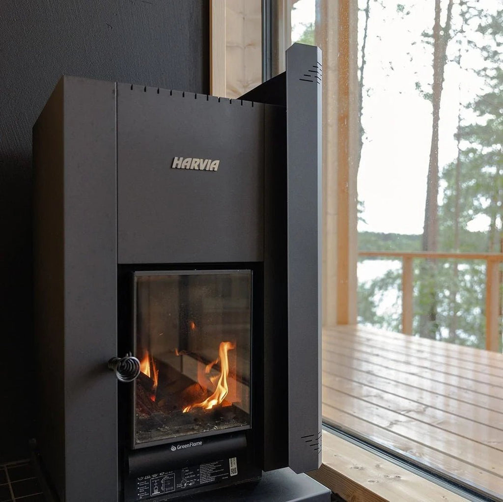 HARVIA Harvia GreenFlame 22 Linear 15.7KW Wood Sauna Stove With Sauna Stones-WKLI22GM - Wood-Burning Sauna Heater