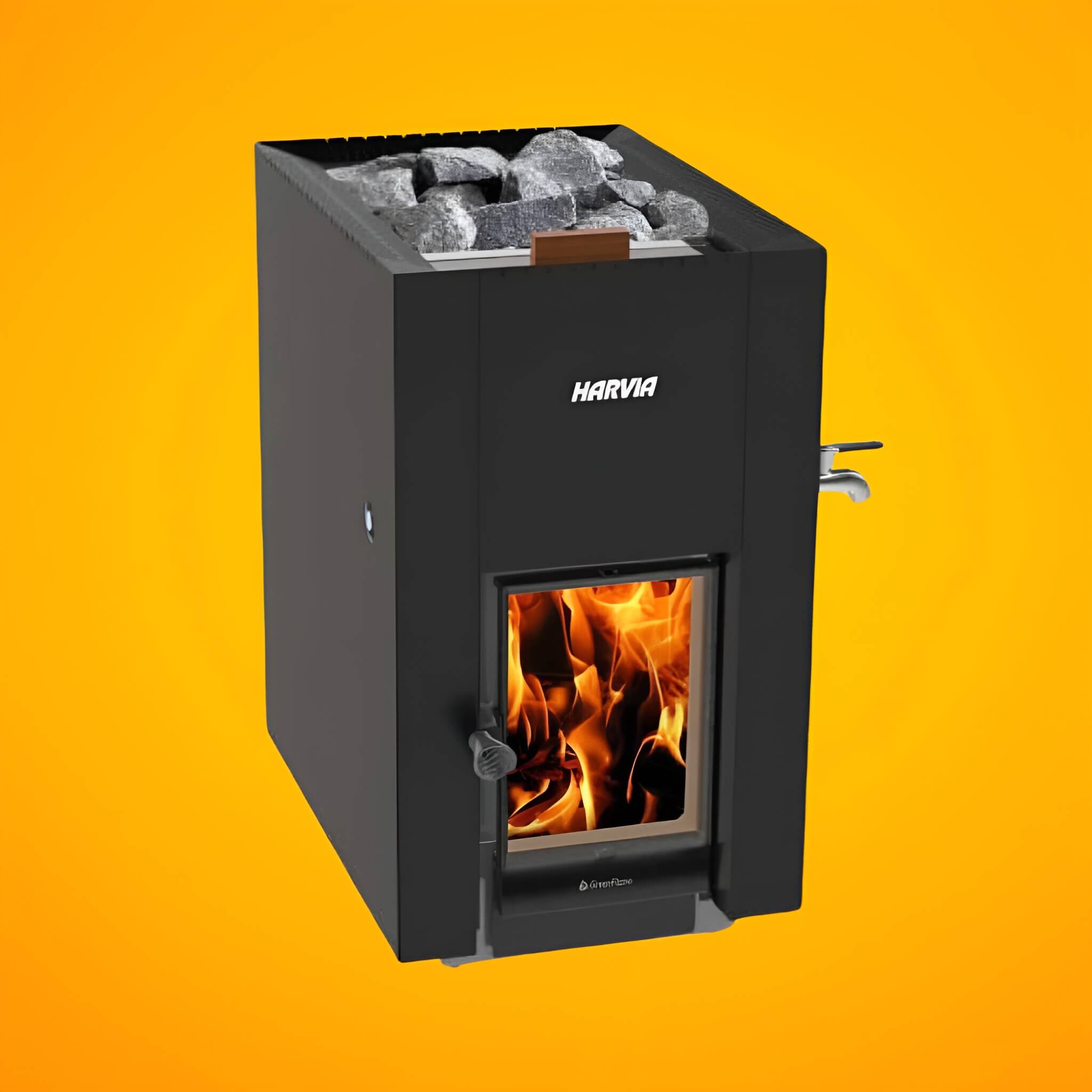 HARVIA Harvia GreenFlame ES 22 Linear 15.7KW Black Wood Sauna Stove With Sauna Stones - Wood-Burning Sauna Heater