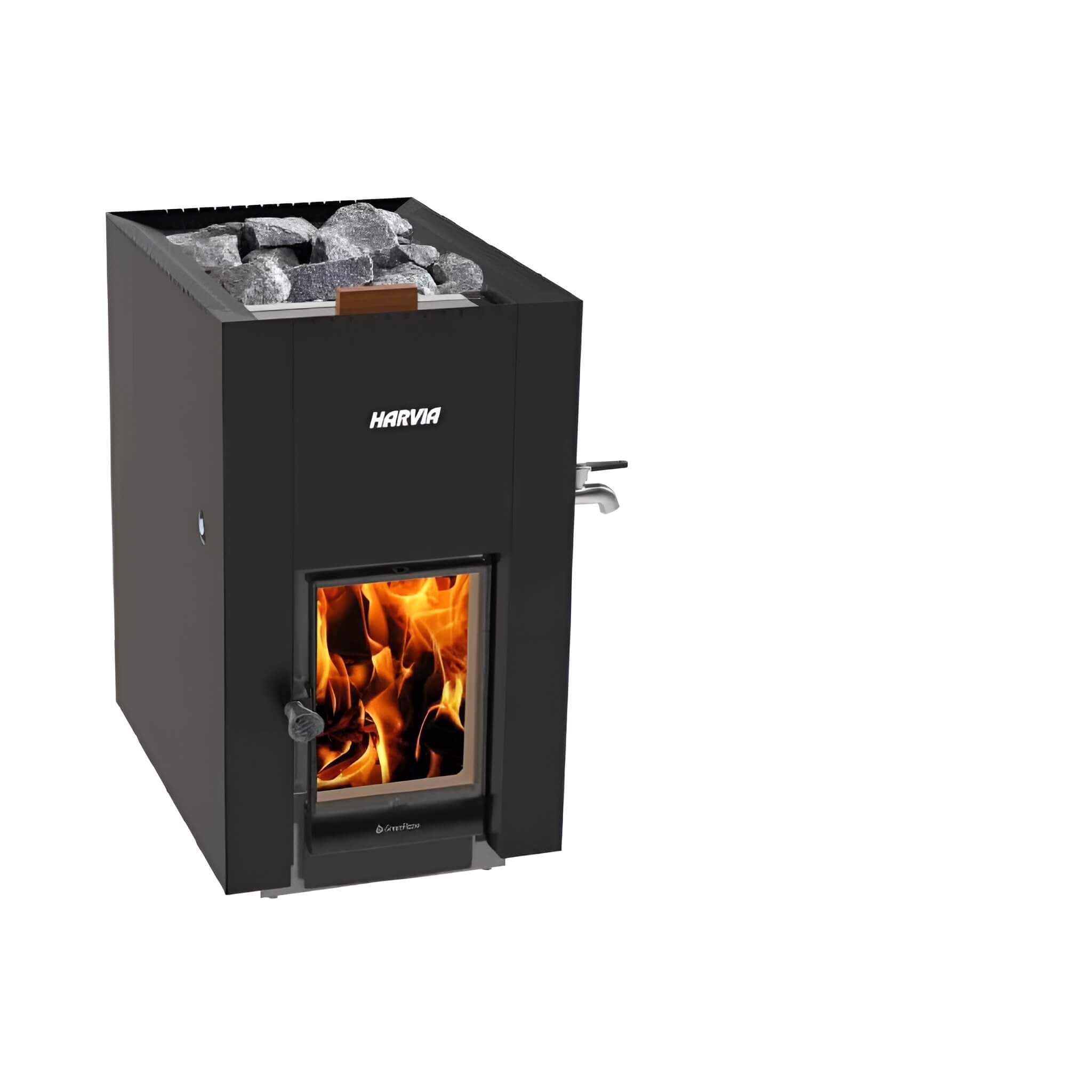 HARVIA Harvia GreenFlame ES 22 Linear 15.7KW Black Wood Sauna Stove With Sauna Stones - Wood-Burning Sauna Heater