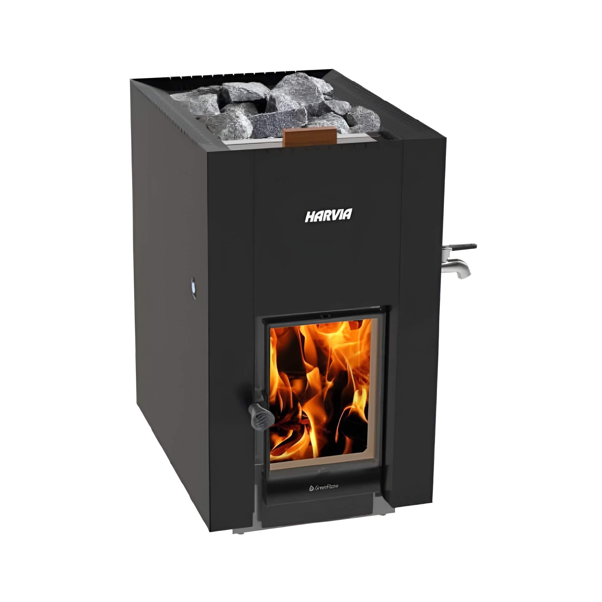 HARVIA Harvia GreenFlame ES 22 Linear 15.7KW Black Wood Sauna Stove With Sauna Stones - Wood-Burning Sauna Heater