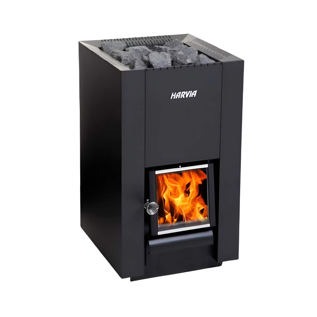 HARVIA Harvia Linear Black Wood Sauna Stove With Sauna Stones-WK160C/WK200C/WK280C - Wood-Burning Sauna Heater