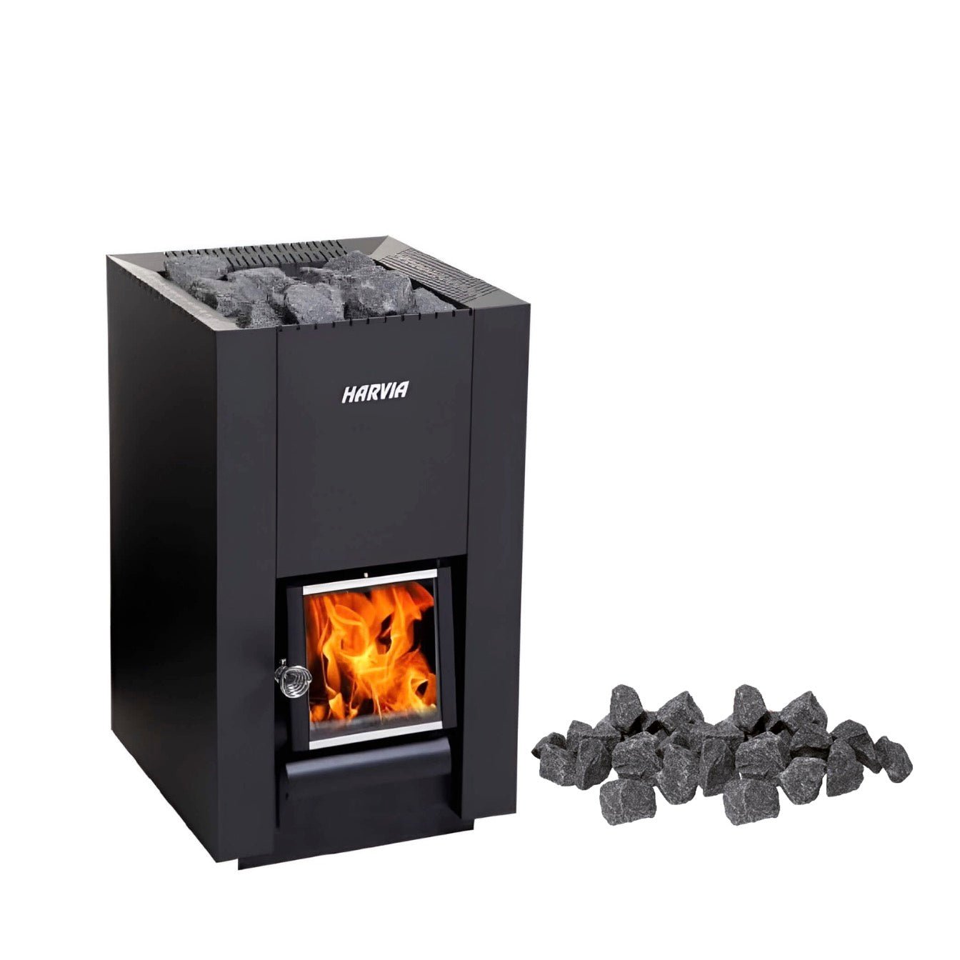 HARVIA Harvia Linear Black Wood Sauna Stove With Sauna Stones-WK160C/WK200C/WK280C - Wood-Burning Sauna Heater
