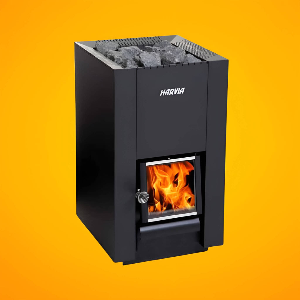 HARVIA Harvia Linear Black Wood Sauna Stove With Sauna Stones-WK160C/WK200C/WK280C - Wood-Burning Sauna Heater
