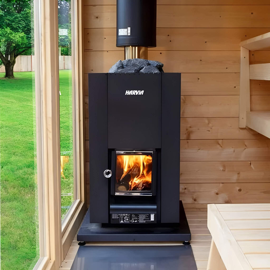 HARVIA Harvia Linear Black Wood Sauna Stove With Sauna Stones-WK160C/WK200C/WK280C - Wood-Burning Sauna Heater