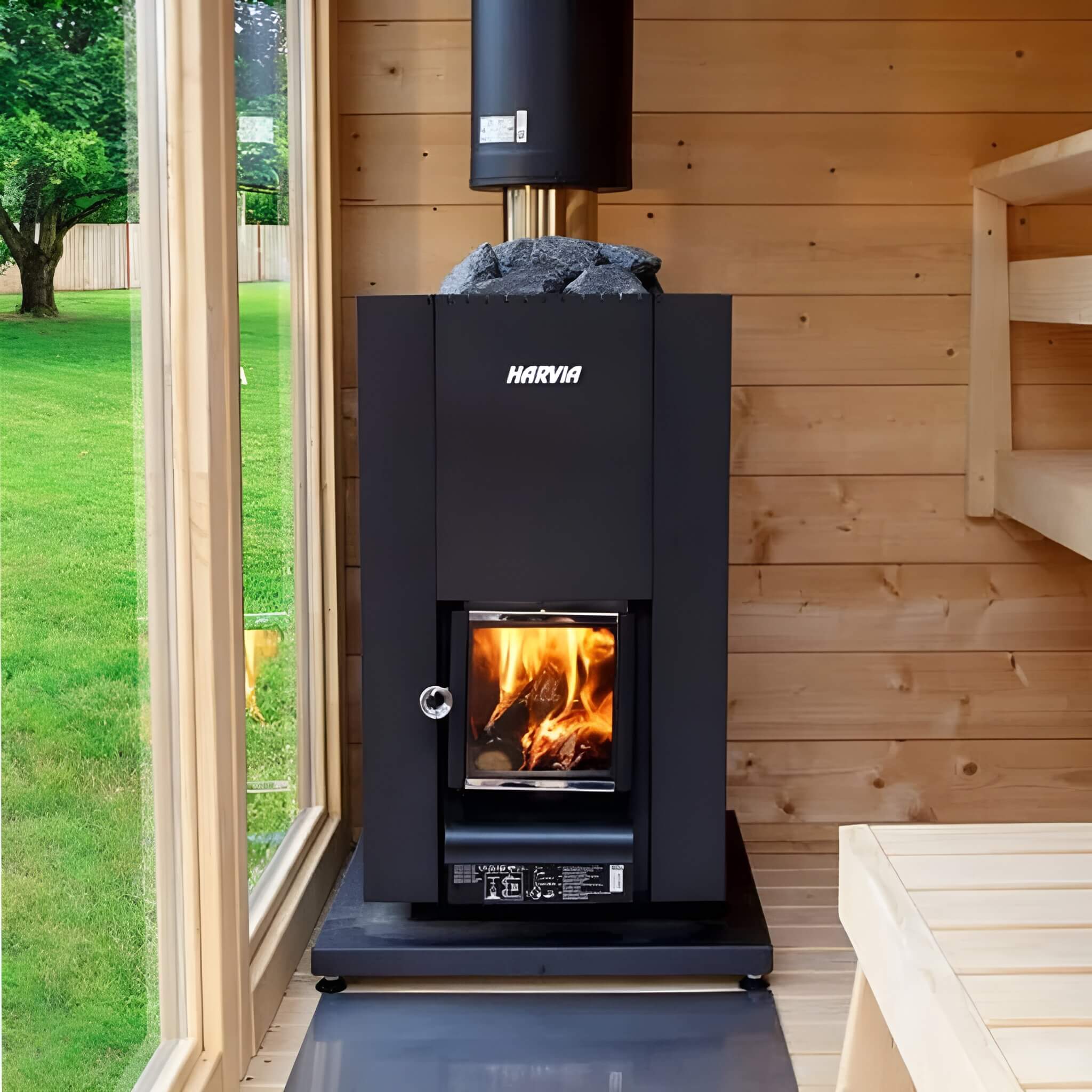 HARVIA Harvia Linear Black Wood Sauna Stove With Sauna Stones-WK160C/WK200C/WK280C - Wood-Burning Sauna Heater
