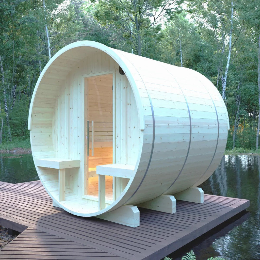Finnish Sauna Builders Helsinki Finnish Barrel Sauna with Terrace and WiFi Heater By Finnish Sauna Builders - Traditional Sauna
