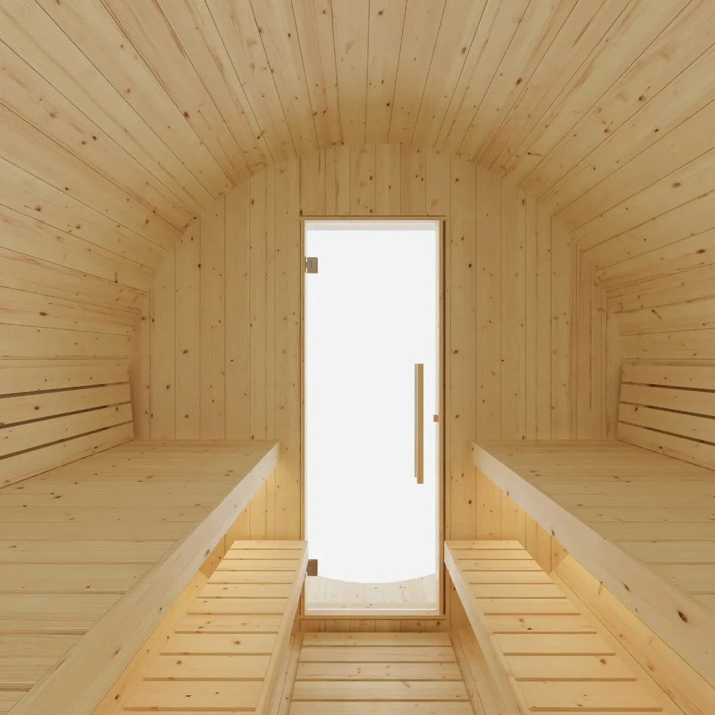 Finnish Sauna Builders Helsinki Finnish Barrel Sauna with Terrace and WiFi Heater By Finnish Sauna Builders - Traditional Sauna