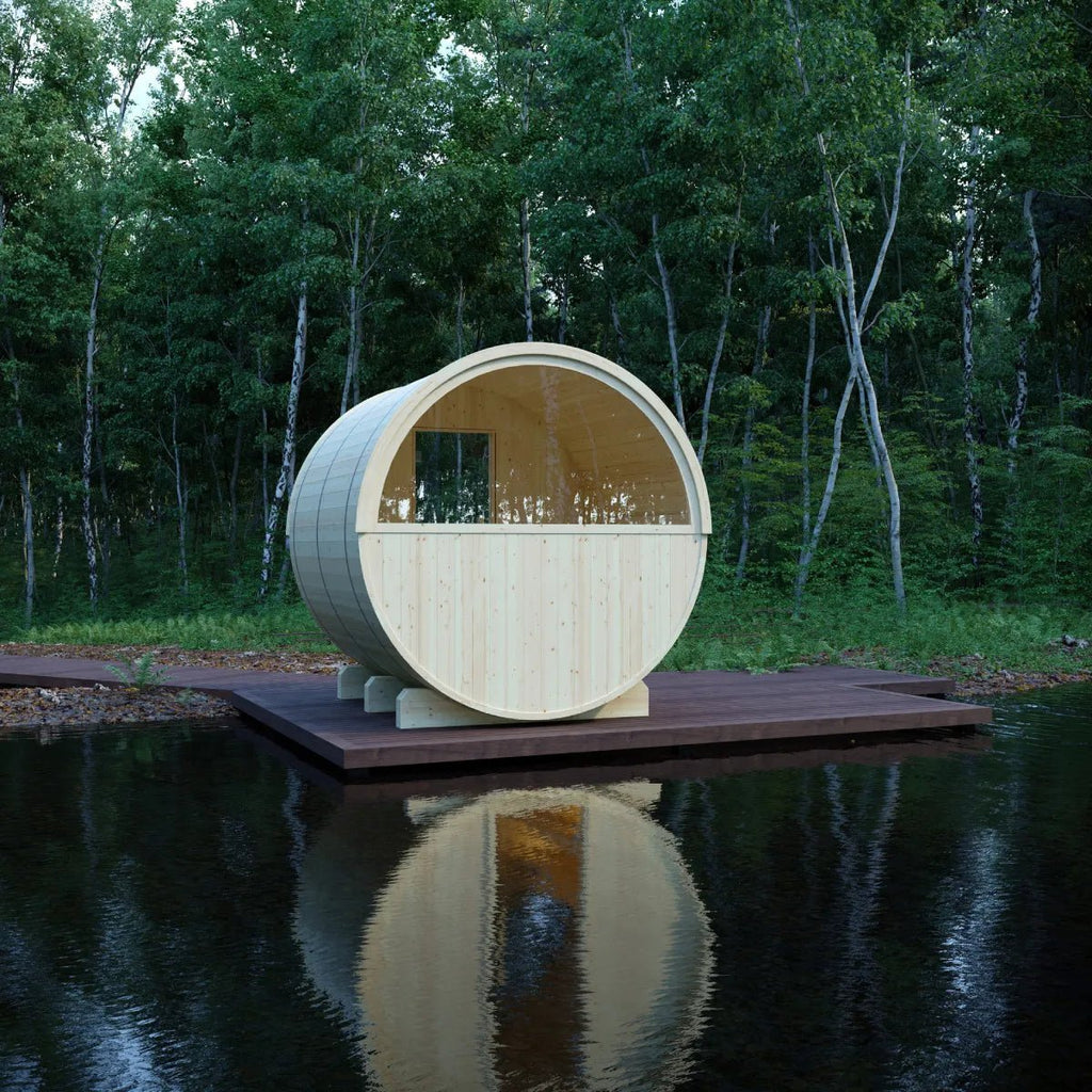 Finnish Sauna Builders Helsinki Finnish Barrel Sauna with Terrace and WiFi Heater By Finnish Sauna Builders - Traditional Sauna