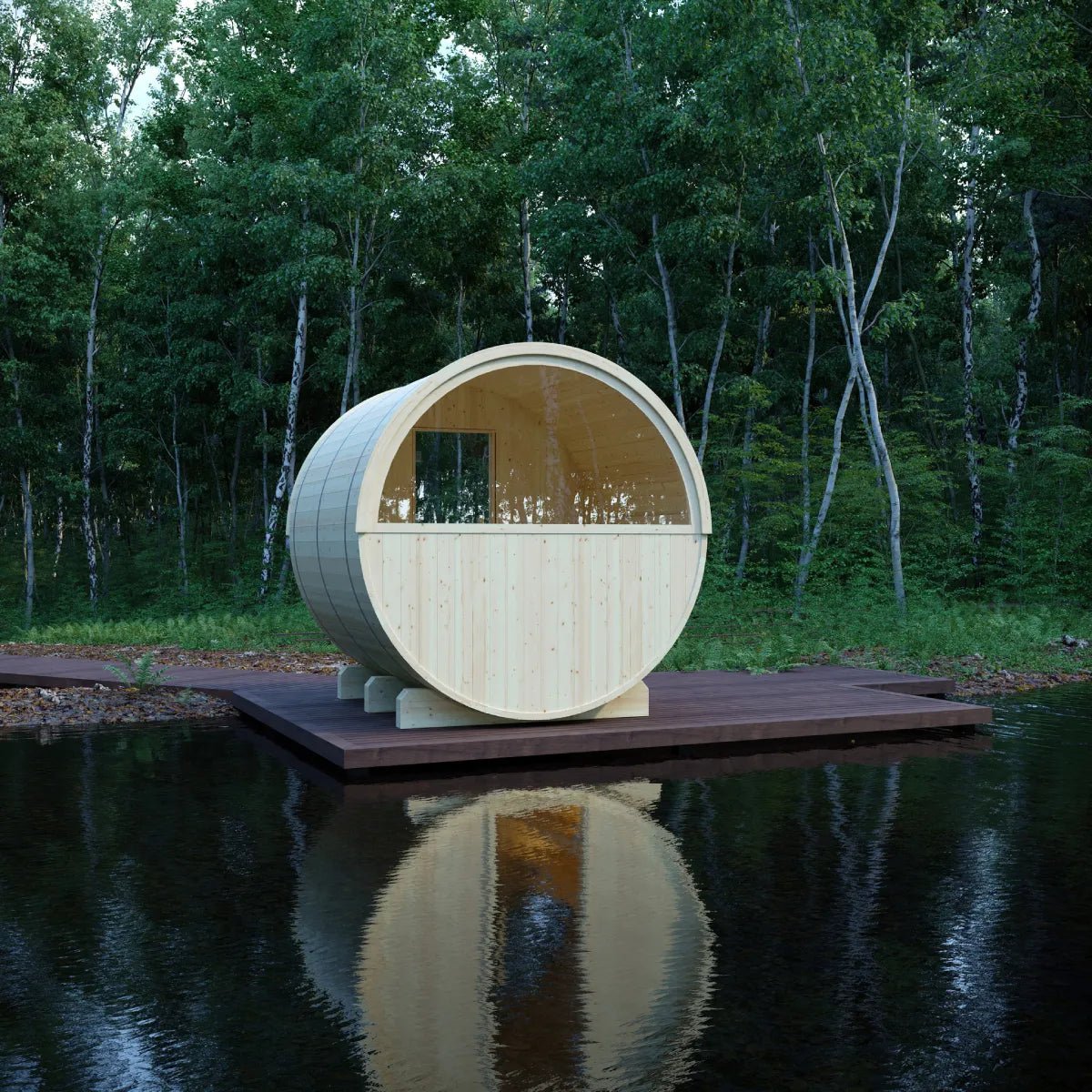 Finnish Sauna Builders Helsinki Finnish Barrel Sauna with Terrace and WiFi Heater By Finnish Sauna Builders - Traditional Sauna