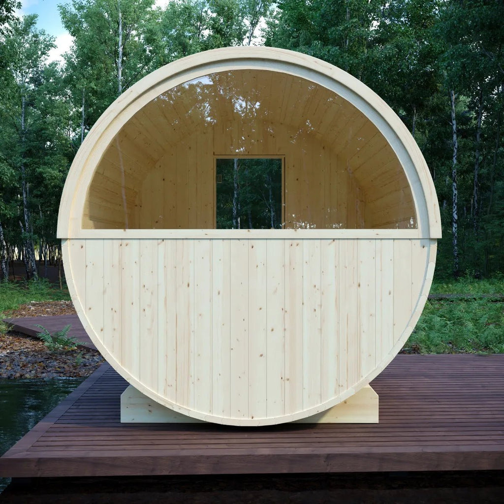 Finnish Sauna Builders Helsinki Finnish Barrel Sauna with Terrace and WiFi Heater By Finnish Sauna Builders - Traditional Sauna