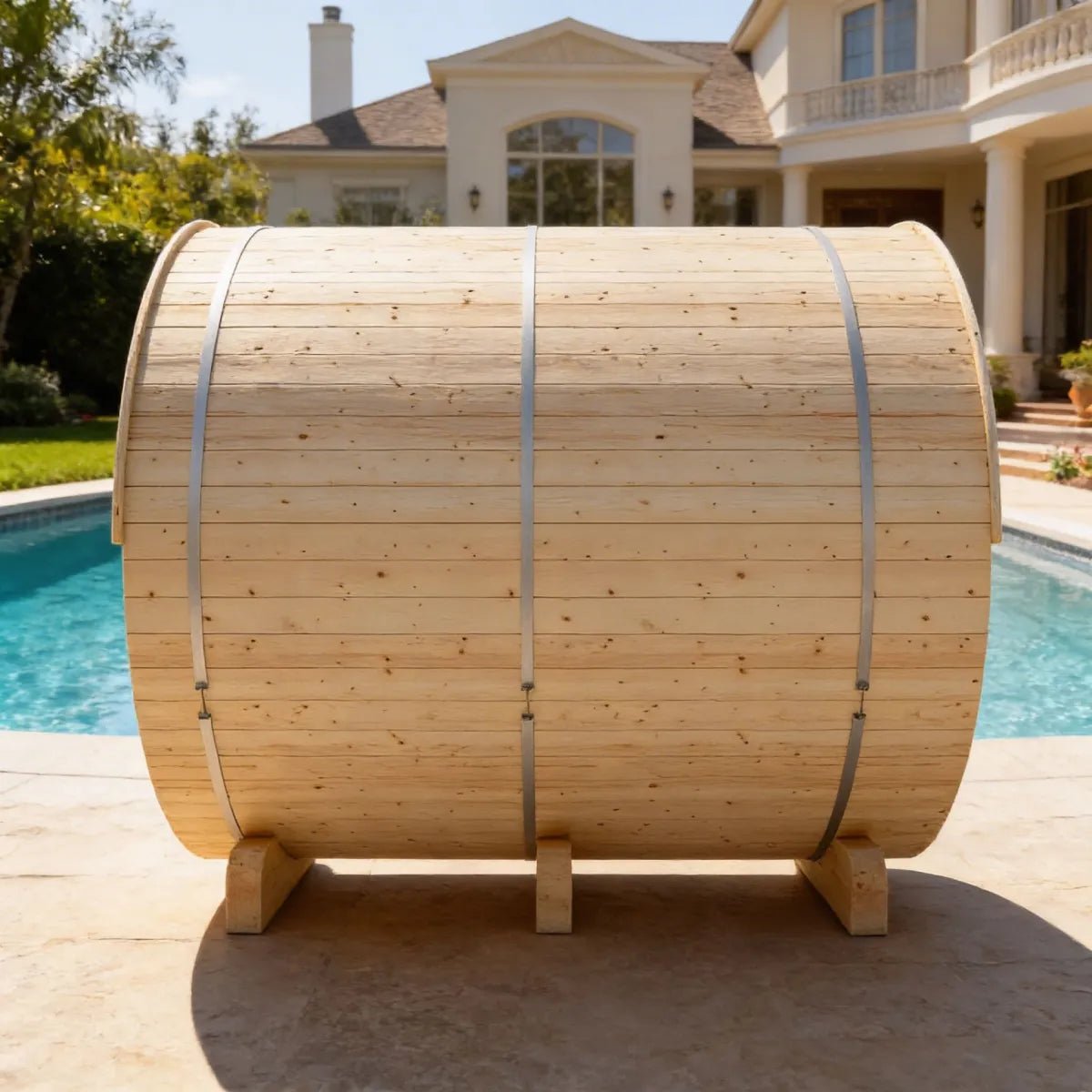 Finnish Sauna Builders Helsinki Finnish Barrel Sauna with Terrace and WiFi Heater By Finnish Sauna Builders - Traditional Sauna