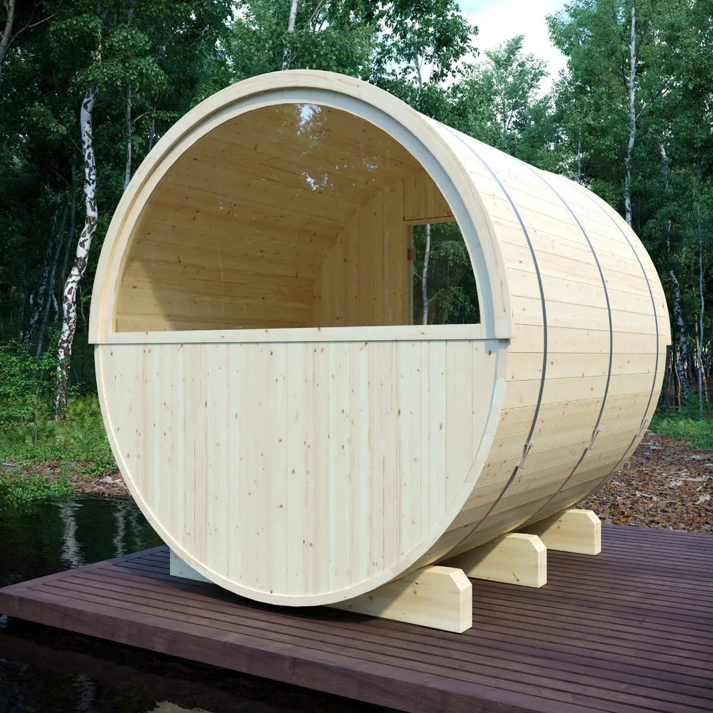 Finnish Sauna Builders Helsinki Finnish Barrel Sauna with Terrace and WiFi Heater By Finnish Sauna Builders - Traditional Sauna