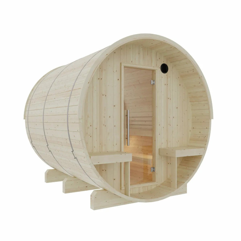 Finnish Sauna Builders Helsinki Finnish Barrel Sauna with Terrace and WiFi Heater By Finnish Sauna Builders - Traditional Sauna