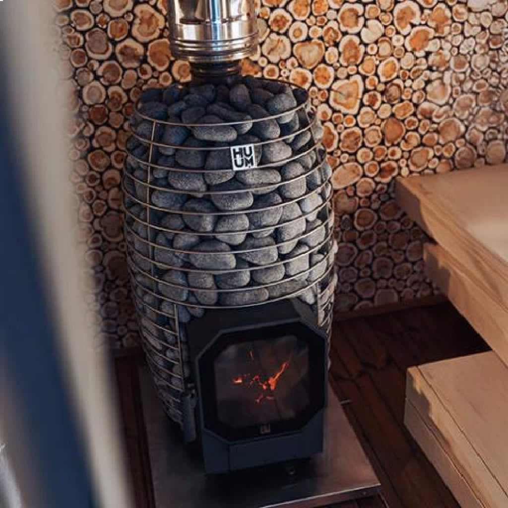HUUM HUUM Hive Flow Mini LS Wood-Burning Sauna Stove 8.5KW With Firebox Extension & Sauna Stones - Wood-Burning Sauna Heater