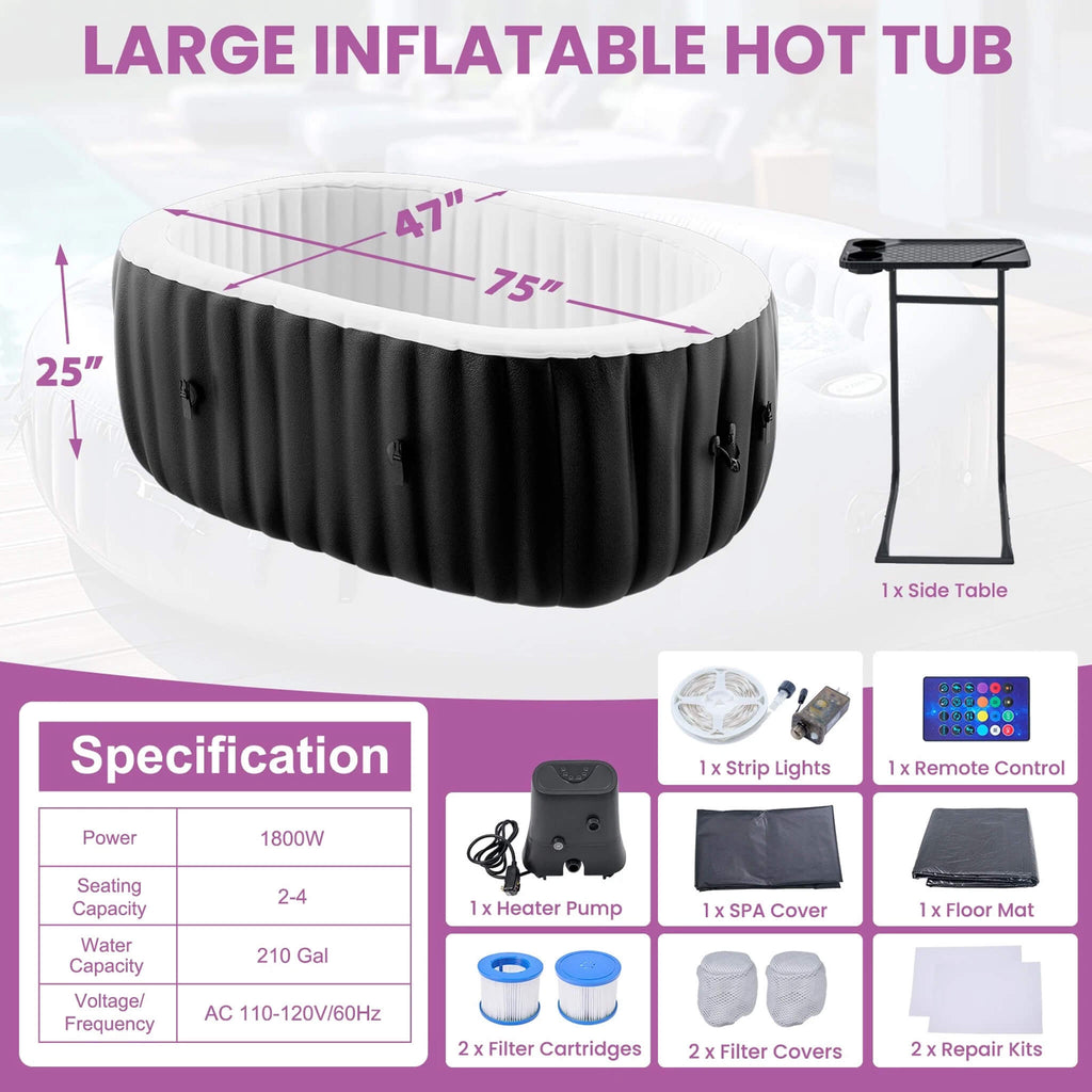 Premium Premium 2-Person Inflatable Hot Tub with 8-Color LED Lights - Hot Tubs