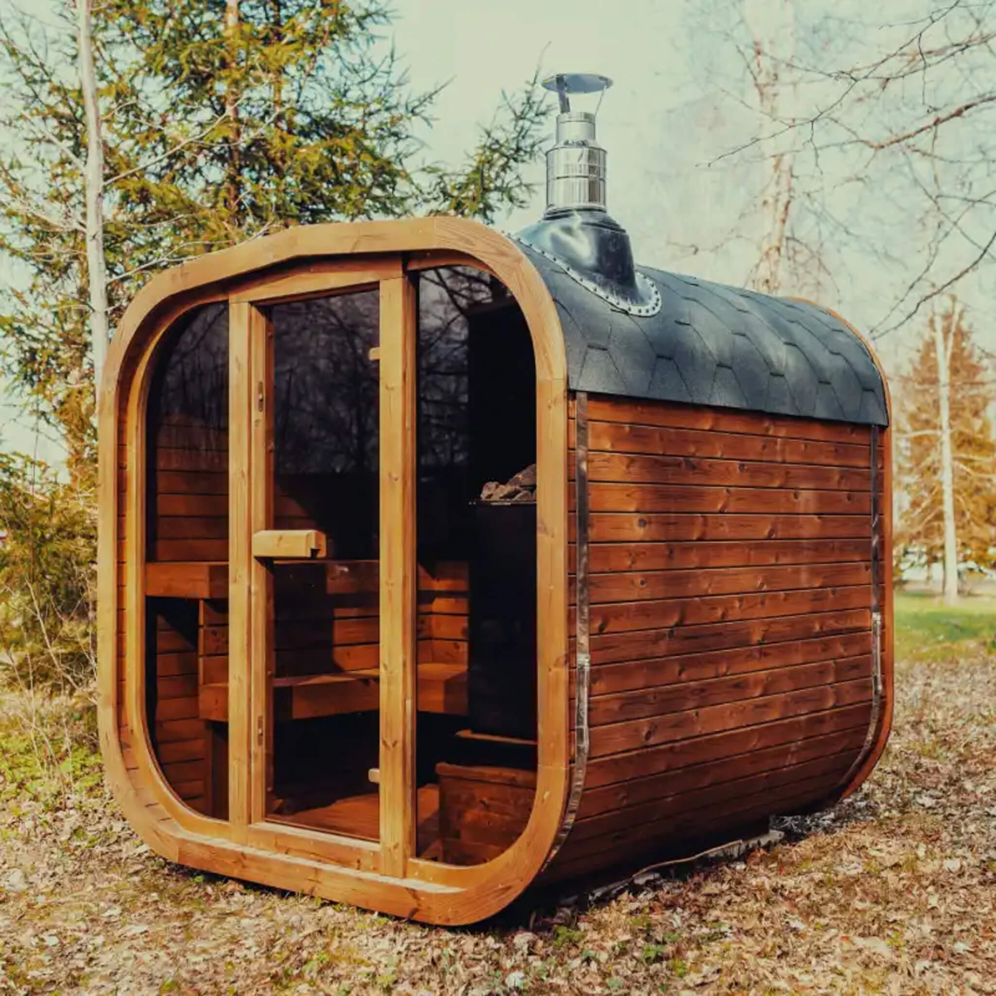 Scandinavian ThermoWood Premium 6-Person Outdoor Cube Sauna Kit With LED Lighting