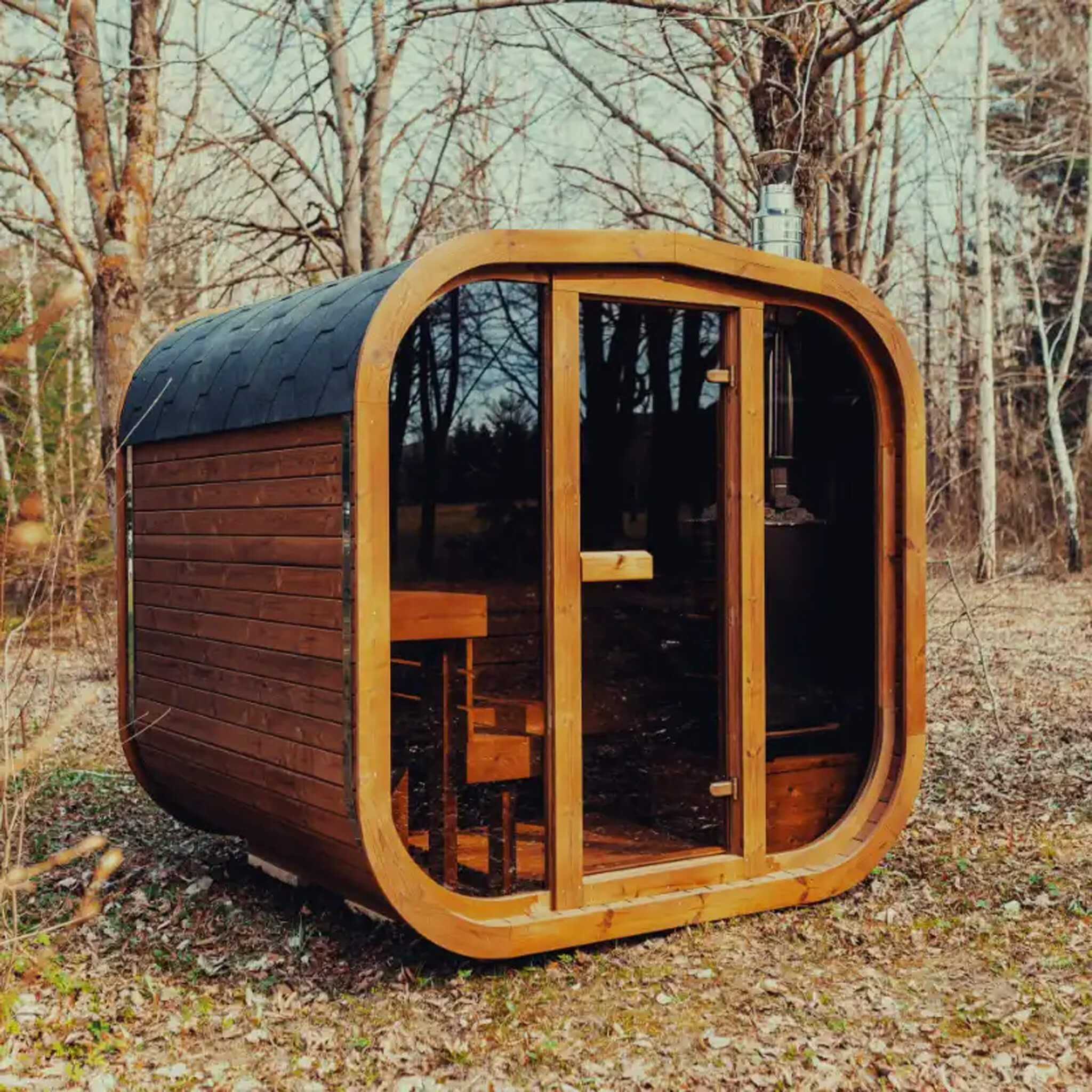 Scandinavian ThermoWood Premium 6-Person Outdoor Cube Sauna Kit With LED Lighting