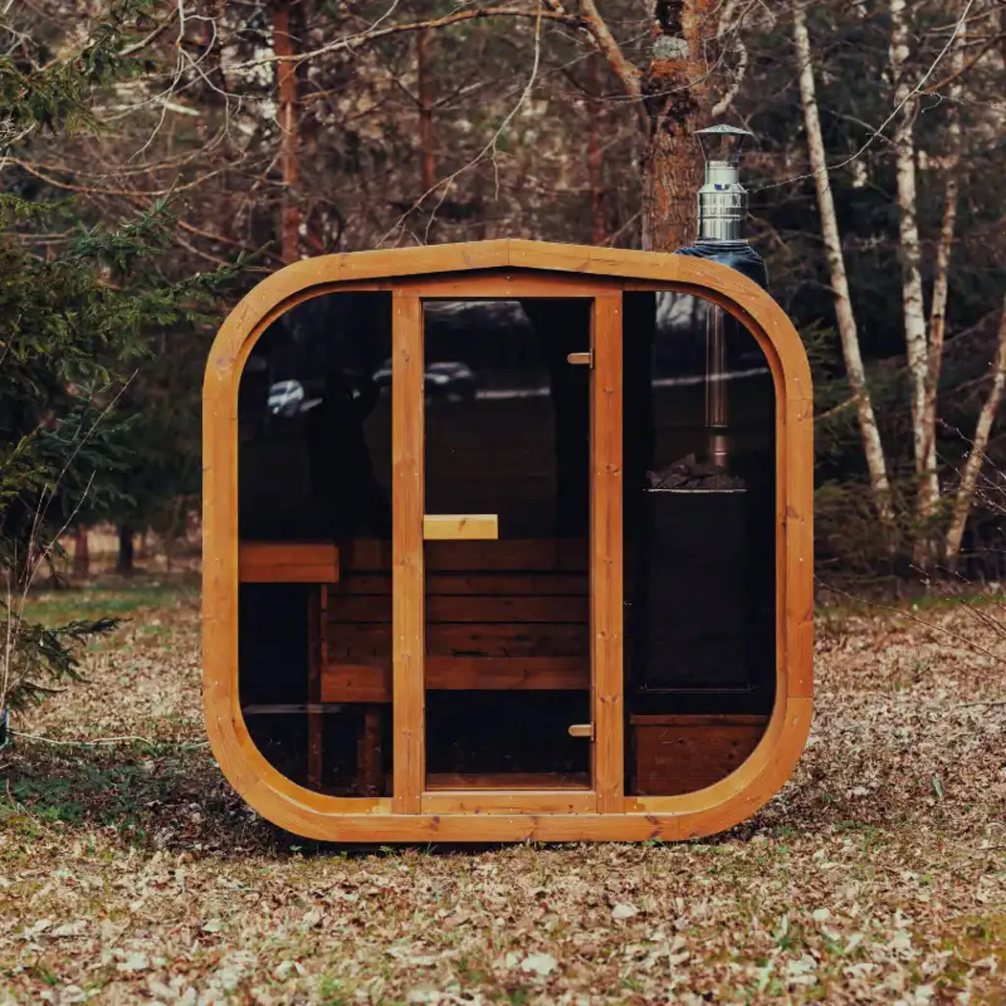 Scandinavian ThermoWood Premium 6-Person Outdoor Cube Sauna Kit With LED Lighting