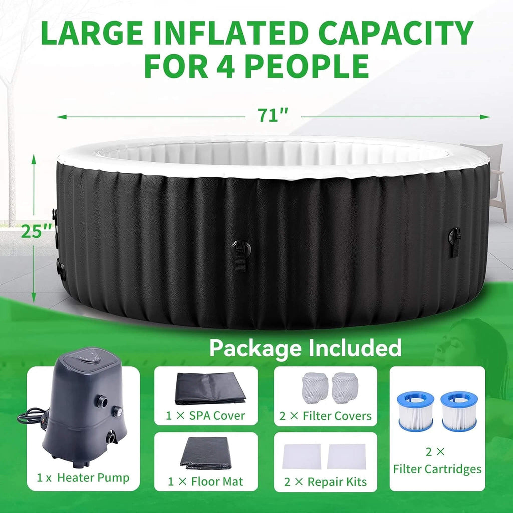 Premium Premium Large 4-Person Inflatable Hot Tub Kit With 8-Color LED Lights - Hot Tubs