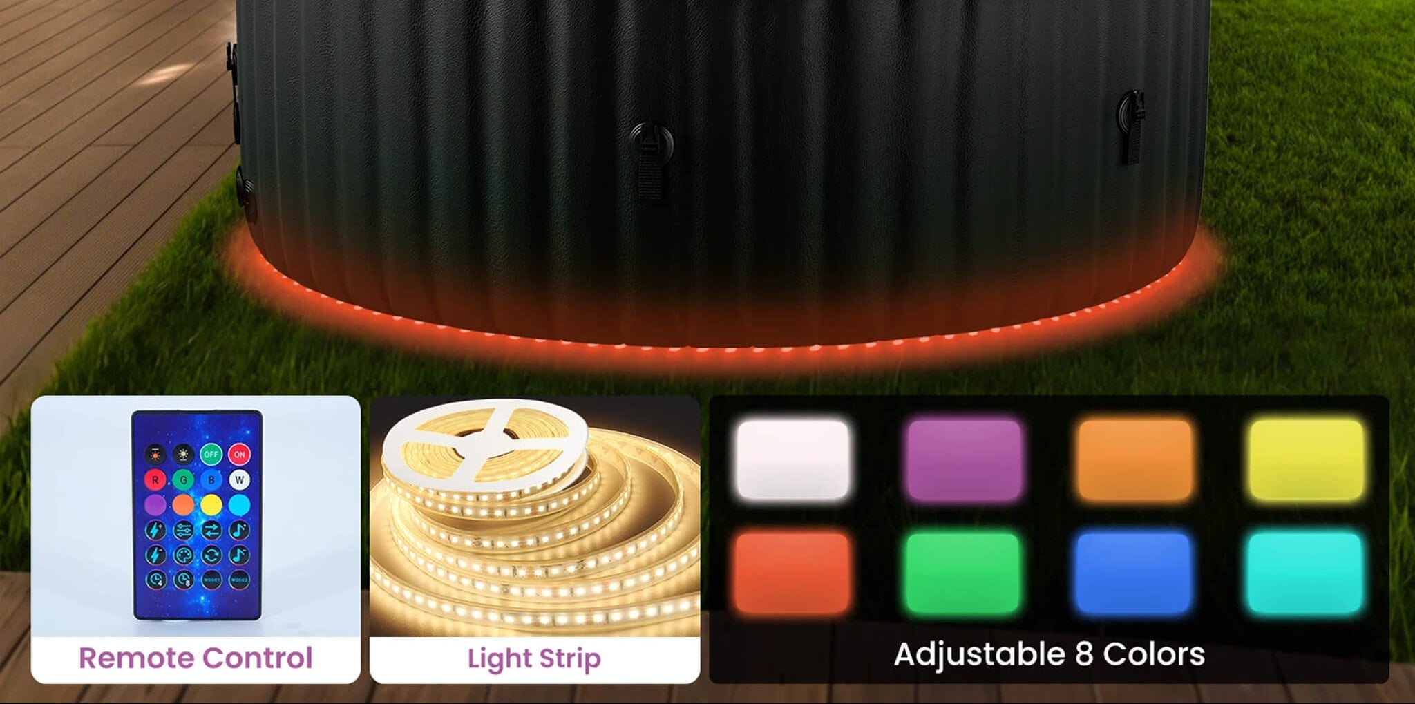 Premium Premium Large 4-Person Inflatable Hot Tub Kit With 8-Color LED Lights - Hot Tubs