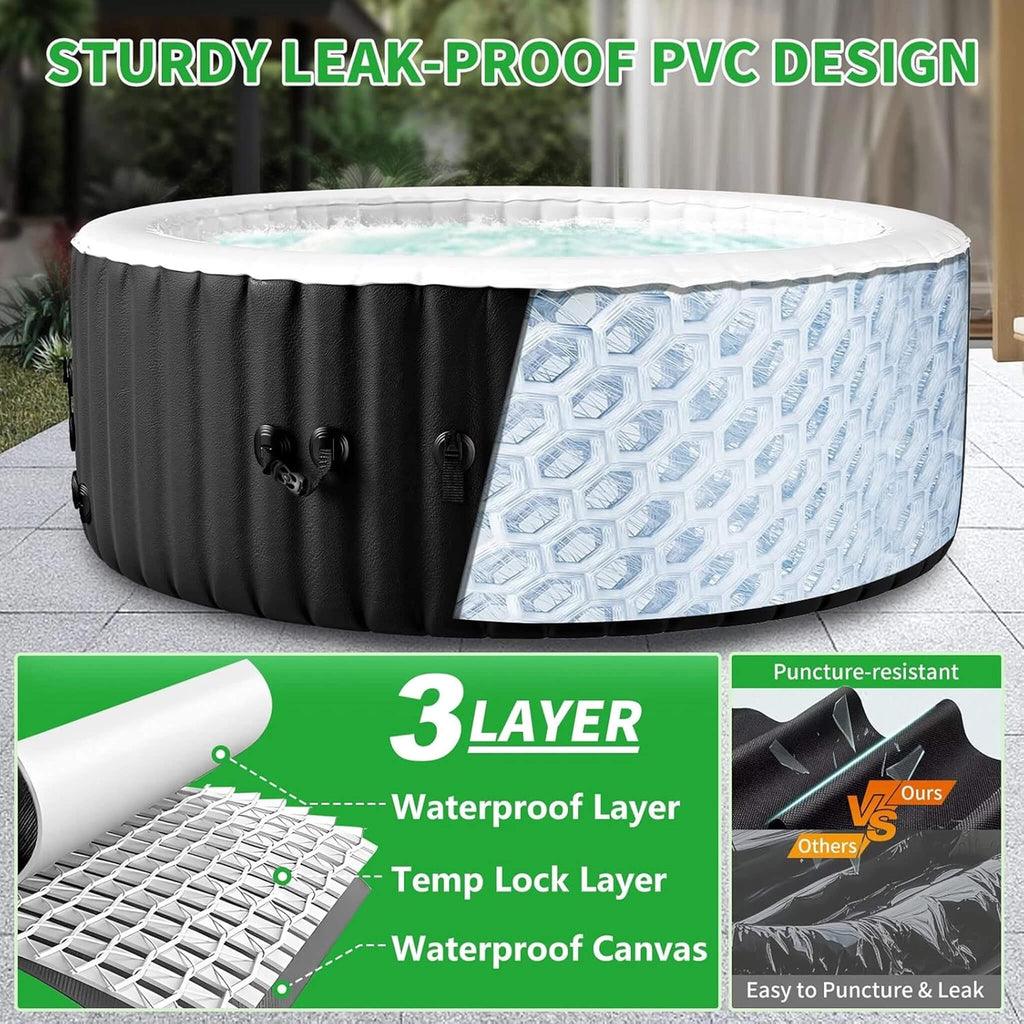 Premium Premium Large 4-Person Inflatable Hot Tub Kit With 8-Color LED Lights - Hot Tubs