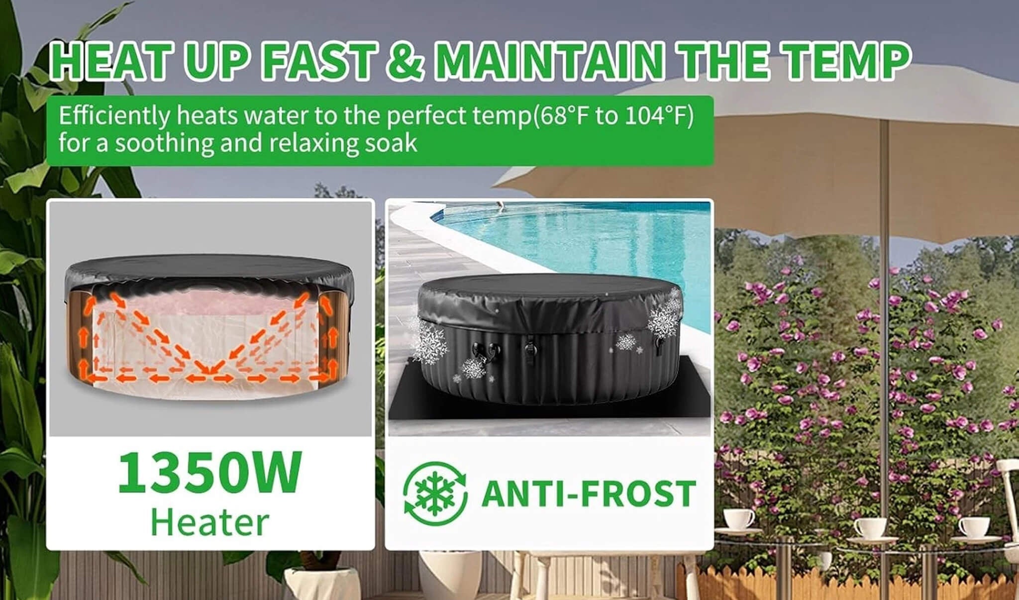 Premium Premium Large 4-Person Inflatable Hot Tub Kit With 8-Color LED Lights - Hot Tubs