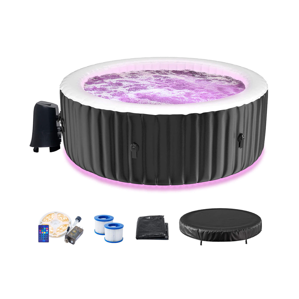 Premium Premium Large 4-Person Inflatable Hot Tub Kit With 8-Color LED Lights - Hot Tubs