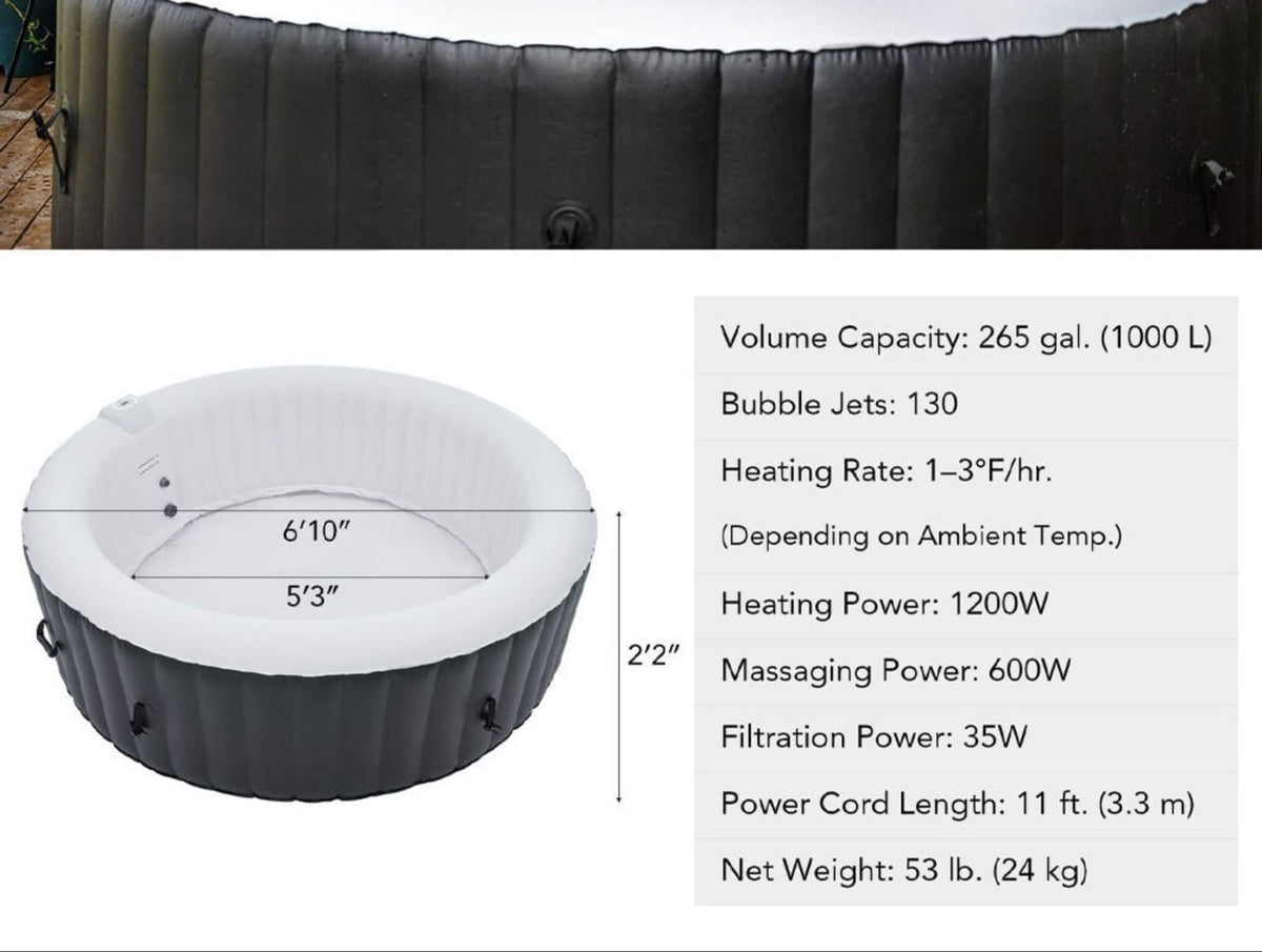 Premium Premium 7FT Blow Up 6-Person Sauna Pool Hot Tub With 130 Jets - Hot Tubs