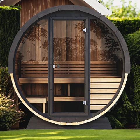 SaunaLife SaunaLife Ergo Elegance-Series Model EE6G 4 Person Sauna Barrel with Glass Front - Traditional Sauna