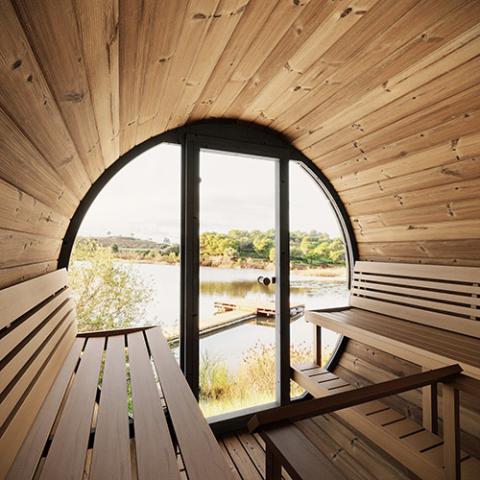 SaunaLife SaunaLife Ergo Elegance-Series Model EE8G 4 Person Sauna Barrel with Glass Front - Traditional Sauna