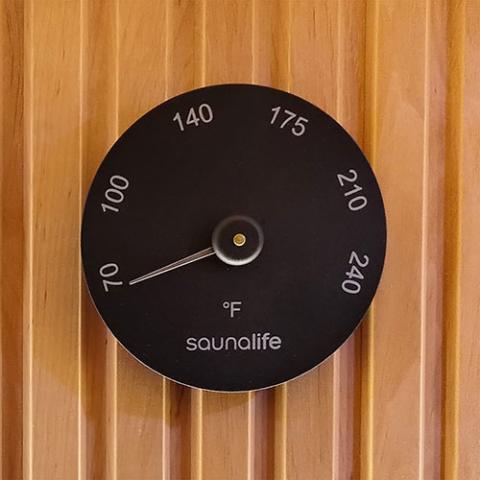SaunaLife SaunaLife Wooden 1-Gallon Sauna Bucket, Wood Ladle, Thermometer, Hygrometer, Black - Sauna Accessories