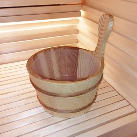 SaunaLife SaunaLife Wooden 1-Gallon Sauna Bucket, Wood Ladle, Thermometer, Hygrometer, Black - Sauna Accessories