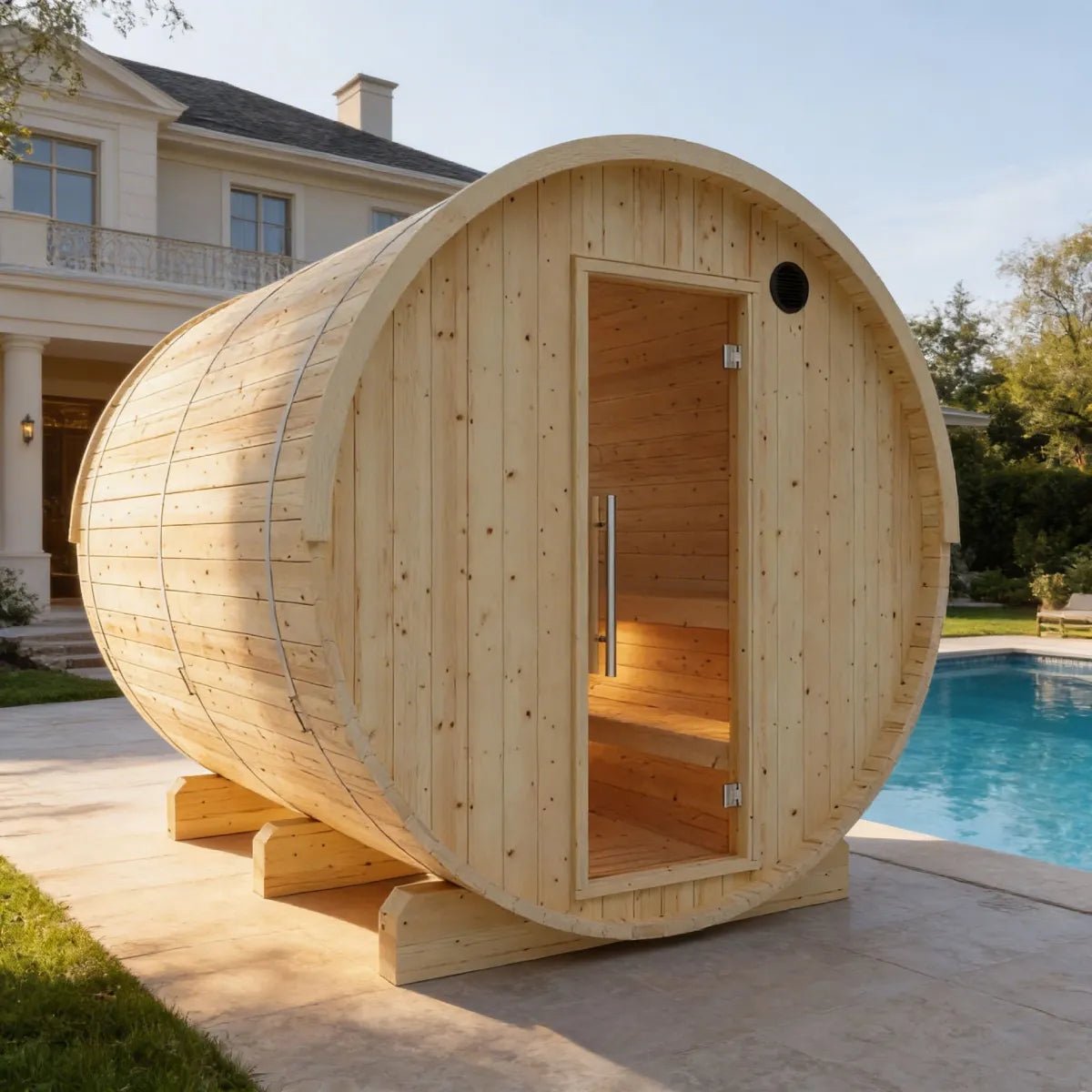 Finnish Sauna Builders Tampere Finnish Barrel Outdoor Sauna with WiFi Heater By Finnish Sauna Builders - Traditional Sauna