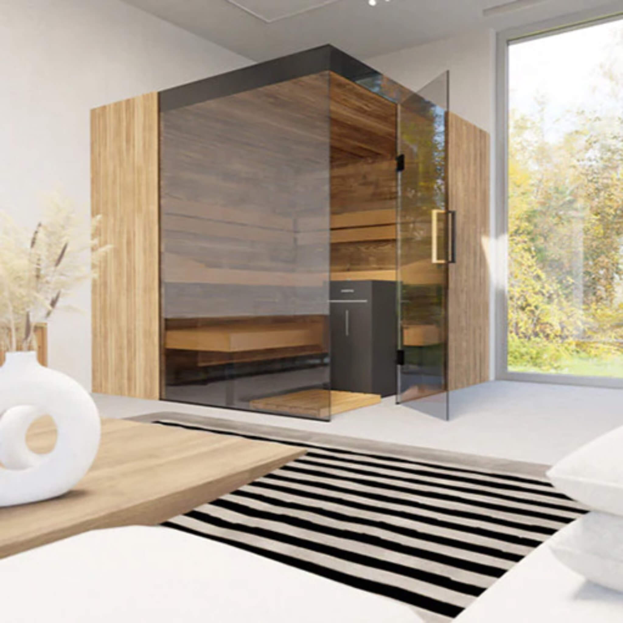 ThermaSol ThermaSol Aalto 4-Person Indoor Semi Panoramic Glass Sauna Cabin - Traditional Sauna