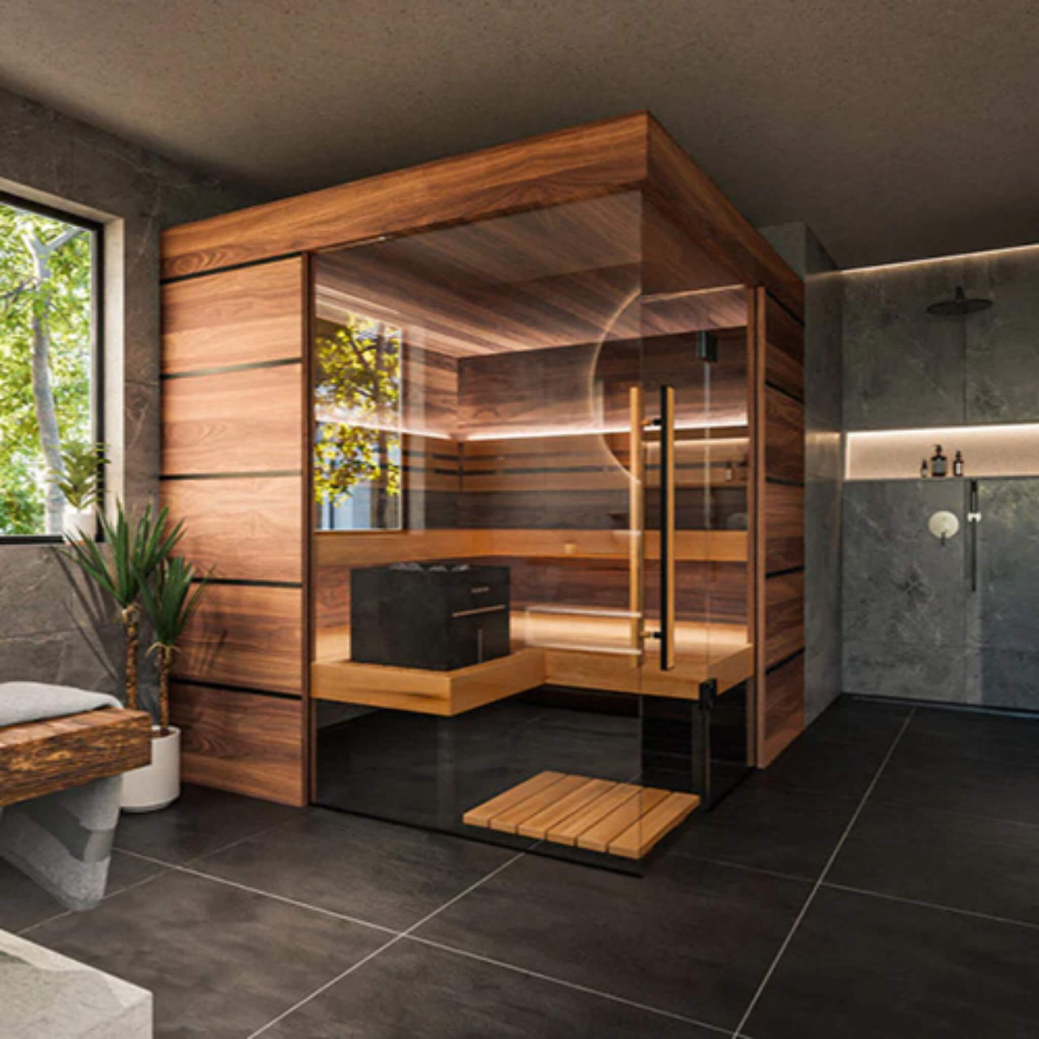 ThermaSol ThermaSol Astra 4-Person Indoor Semi Panoramic Glass Sauna Cabin - Traditional Sauna